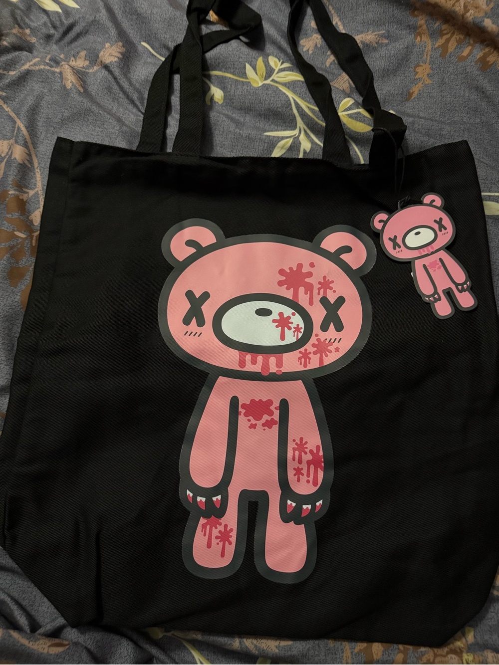 Black Tote with Pink Graphic Bear Motif